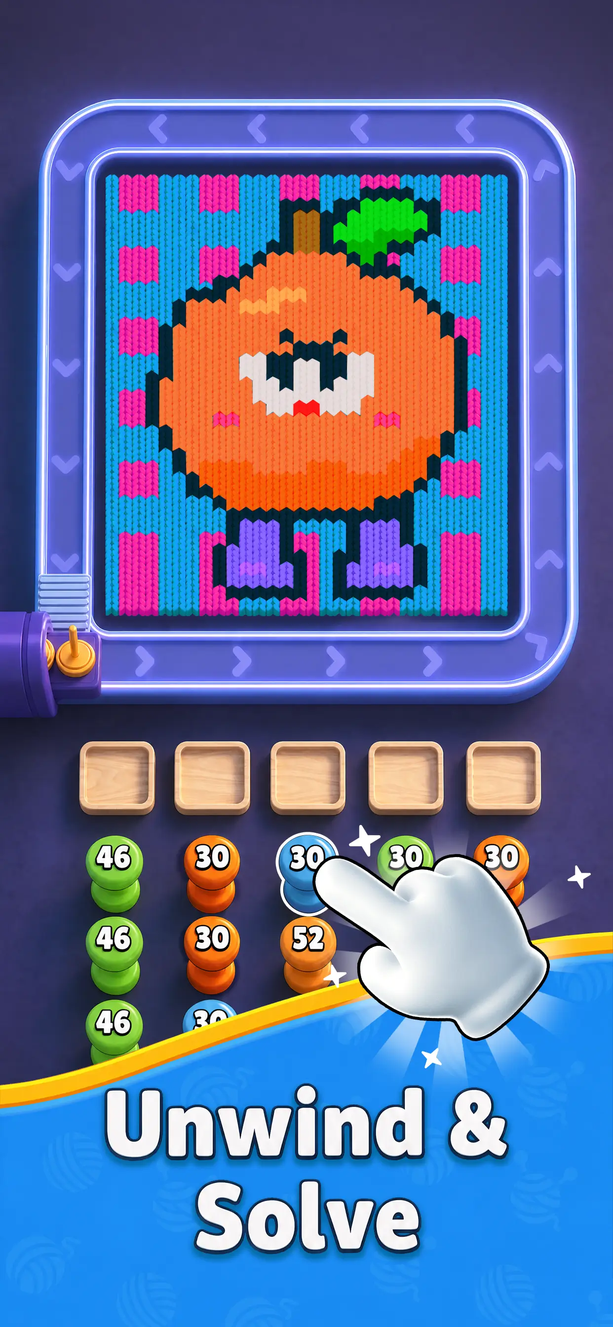 Unwind & Solve — orange pixel art level